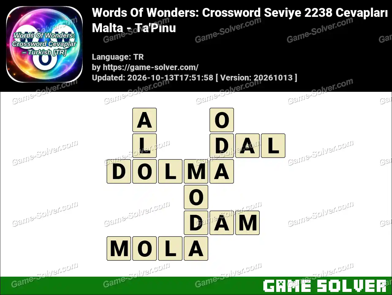Words Of Wonders: Crossword Seviye 2238 Cevapları – Malta – Ta’Pınu